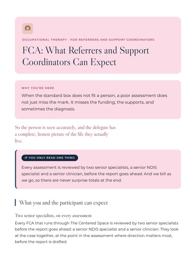 Front page of the Functional Capacity Assessments brochure