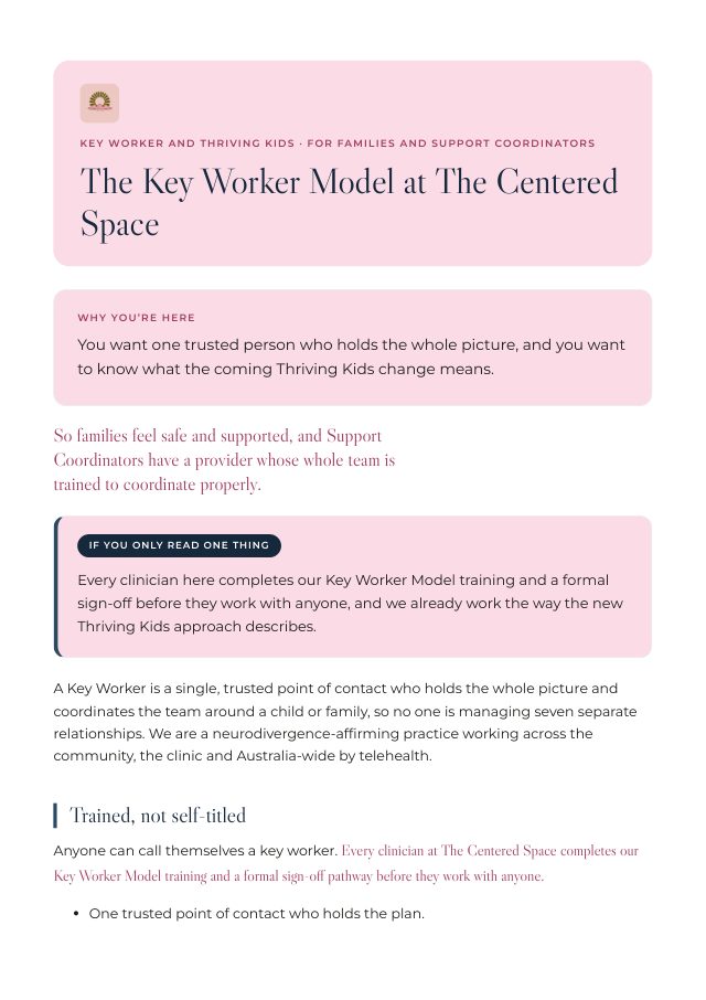 Front page of the Key Worker Model brochure