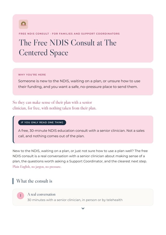 Front page of the Free NDIS Consult brochure