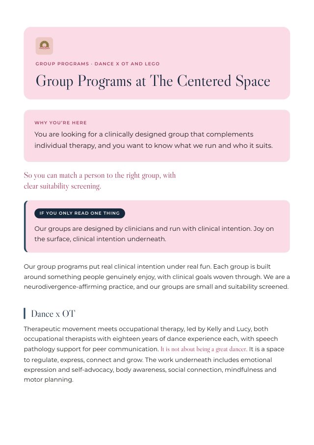 Front page of the Group Programs brochure