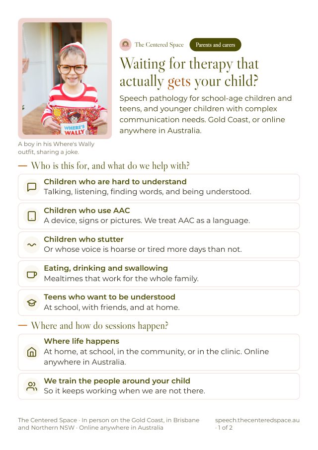 Front page of the Speech Pathology brochure