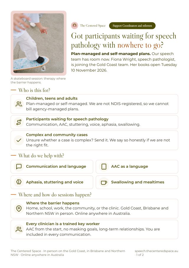 Front page of the Speech Pathology brochure
